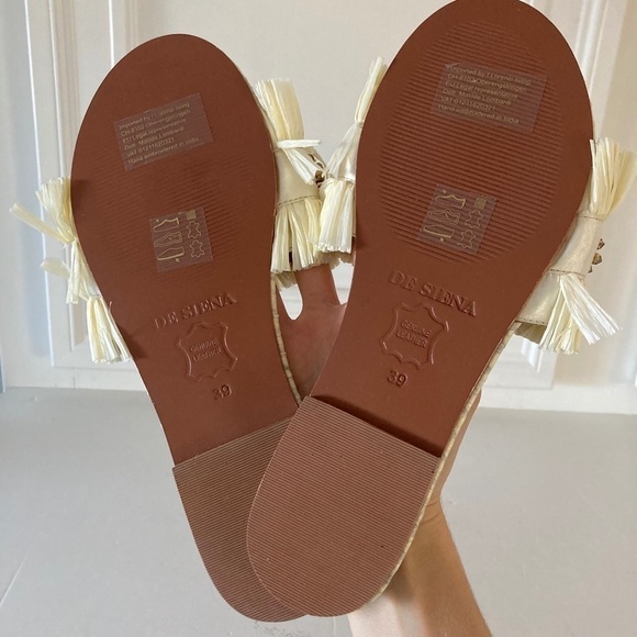 NWOT De Siena Anthropologie Embellished Raffia Slide Sandals - Picture 5 of 7